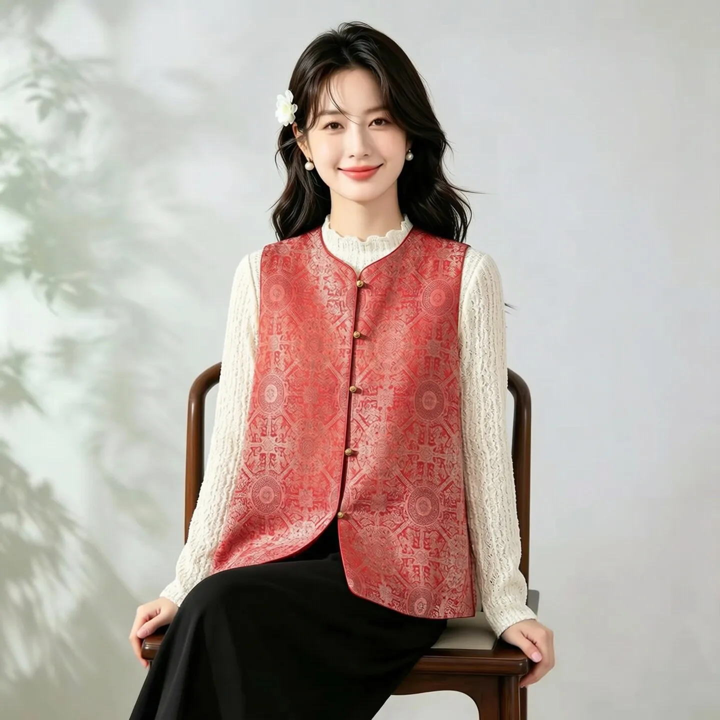 Winsleter-100%Real Silk Song Brocade Elegant Vest Coat, O Neck Buttons, Women Vintage A-line Waistcoat, 2026 Autumn New C69432CC
