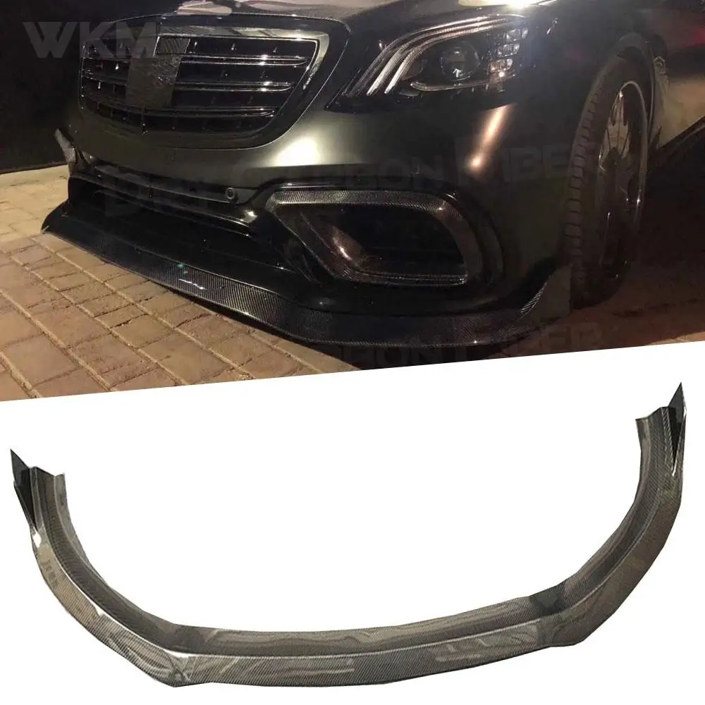 

For Benz S Class W222 Carbon Fiber Front Chin Spoiler FRP Black Bumper Covers for S63 S65 AMG 2018-2019 Car Style Decoration