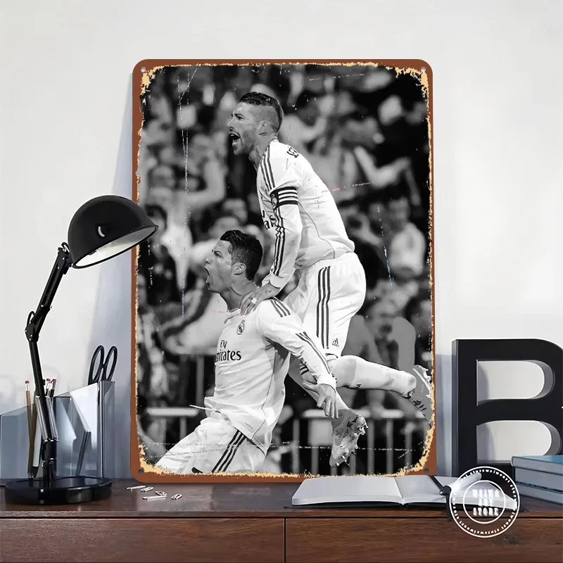 Messi Soccer Ronaldo Poster Customized Vintage Metal Signs Wall Art Retro Tin Plaque for Mancave Room Decoration Gaming Man Cave