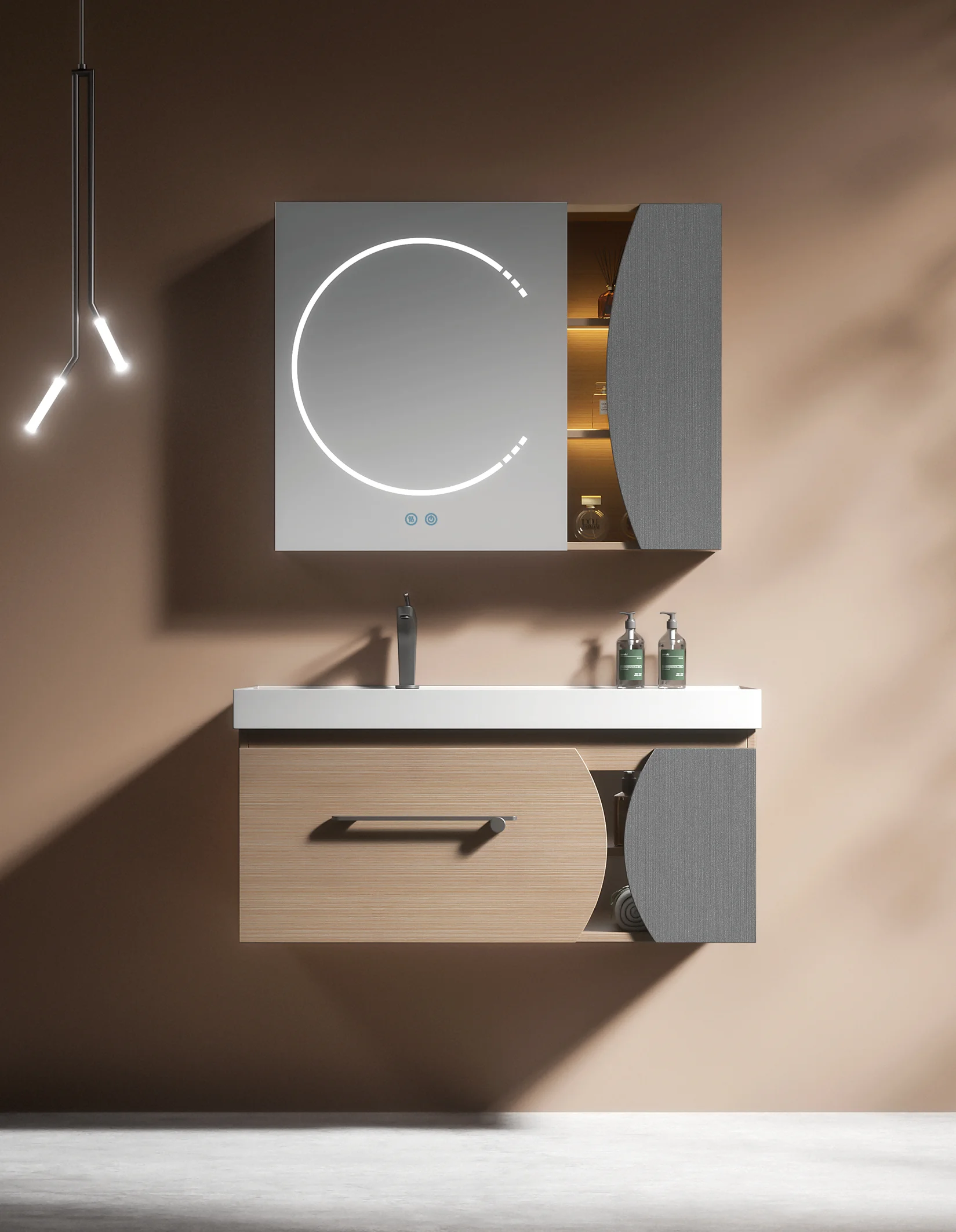 

Modern Design 100cm 40mch Smart LED Mirror Fog Removal Bathroom Cabinet for Hotels Hospitals and Apartments
