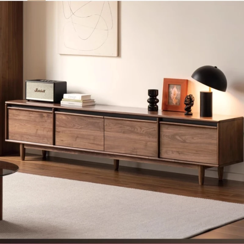 

Nordic simple solid wood TV cabinet bone line black walnut storage locker modern living room home TV