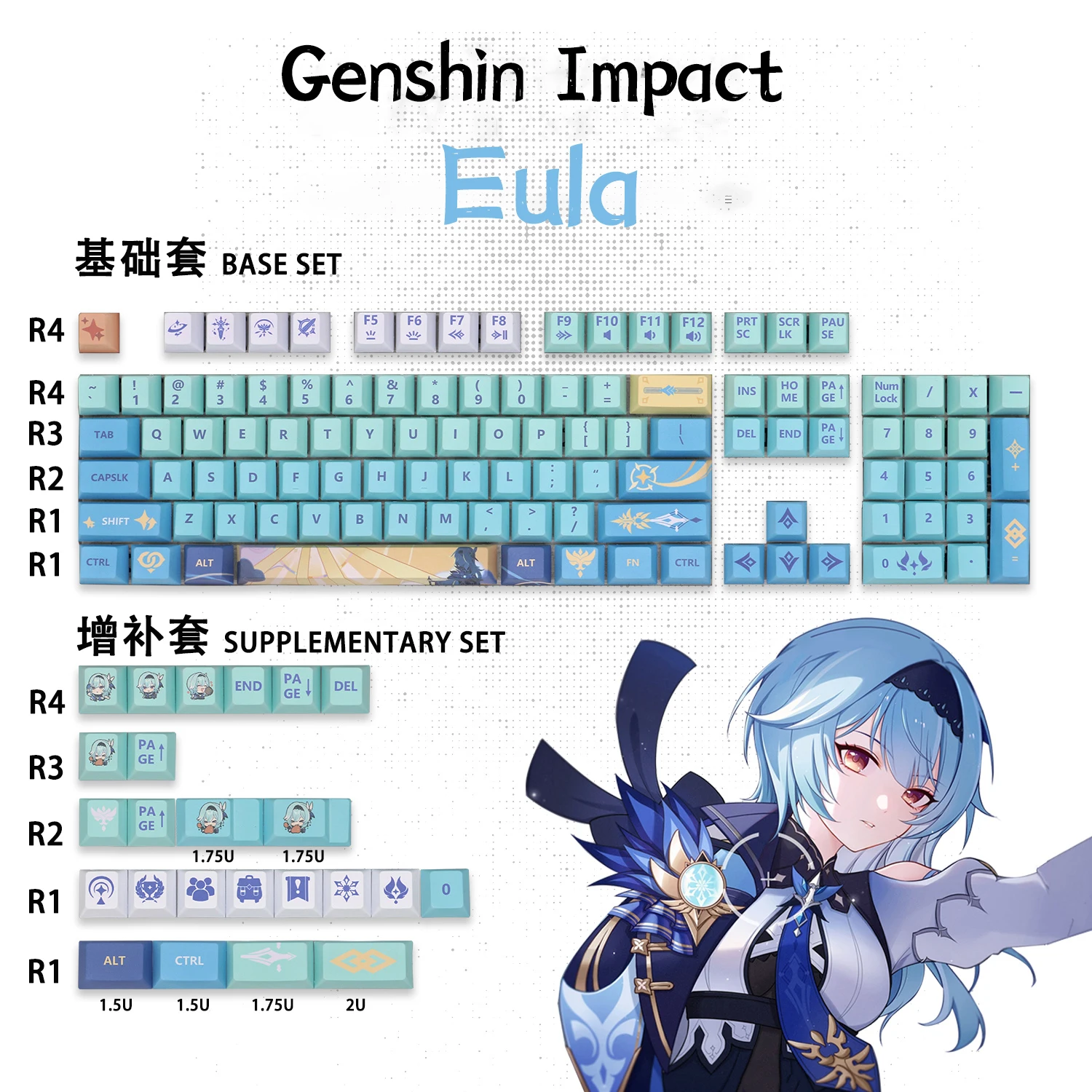 128 Keys/set Genshin Impact Eula PBT Keycaps Dye Subbed Key Caps Cherry Profile Keycap For Keychron 65% 75% GH60 GK64 Ciy68 FL98