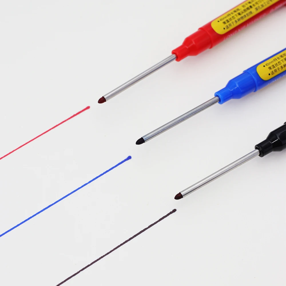 6 Stück Schwarz/Blau/Rot 45mm Spitze Langkopf-Markierstifte, Holzbearbeitung Bohr- und Fliesenmarkierstift Nachfüllbar, für Tiefenloch-Markierung – Detail 8