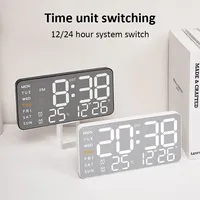 Mirror Brushed Finish Wall Clock Large Screen Week Date Temperature Display Auto Dimmer Dual Alarms Home Decor 12/24H Clock