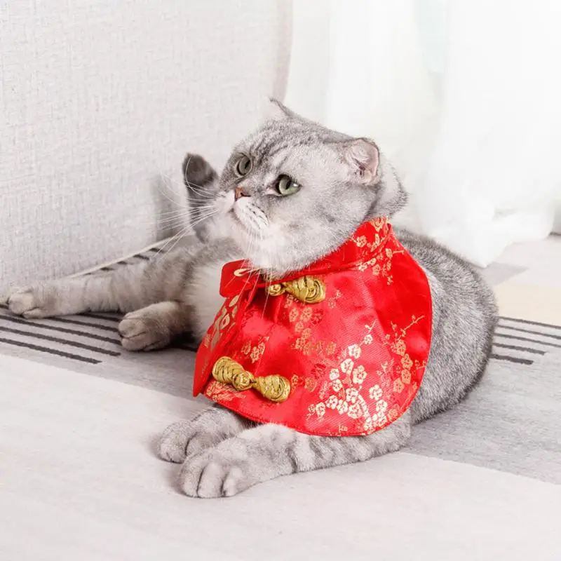 Pet Cat Dog Costume Chinese Style Cat Suit Spring Festival Cape Neck Red Envelope Christmas New Year Collar Bow Tie Costume