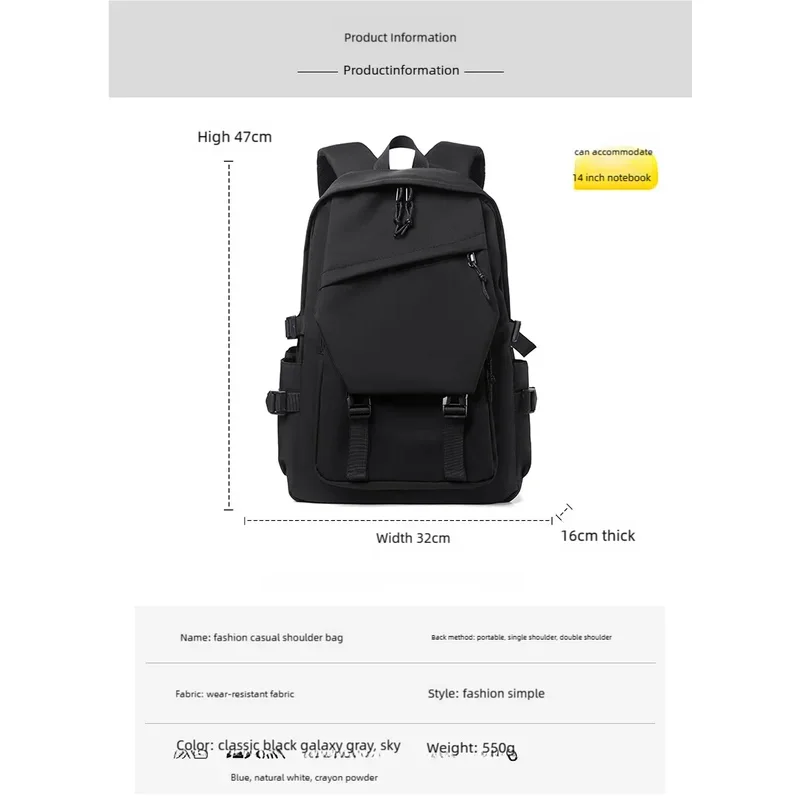 Ransel Sederhana Warna Solid Bergaya Ransel Multifungsi Kapasitas Besar Ransel Komputer Pelajar Pasangan Tahan Air