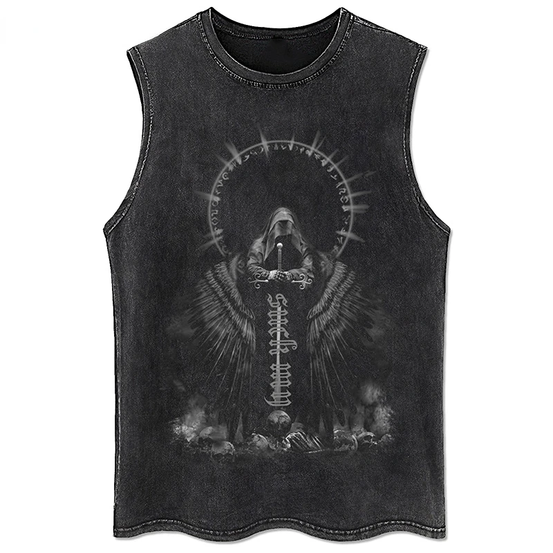 Y2K Tanks Tops for Men Women 100% Cotton Vintage Black Men's Clothing Hip Hop Punk Rock Sleeveless Tshirts Gothic Vests