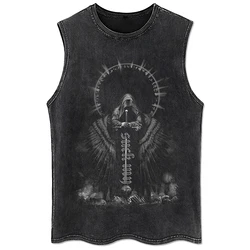 Vintage Black Tanks Tops for Women 100% Cotton Men's Clothing Hip Hop Punk Rock Sleeveless Tshirts Gothic Vests Y2K Clothes