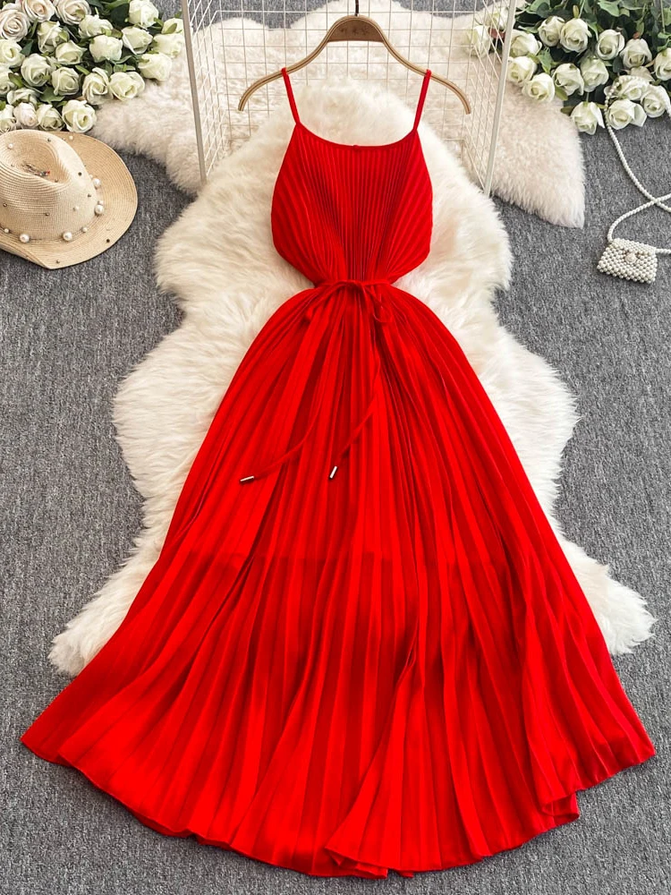 Vestido longo e em linha a, vestido psado, férias na praia, moda casual, alça sem costas, saia solta, estilo corean...