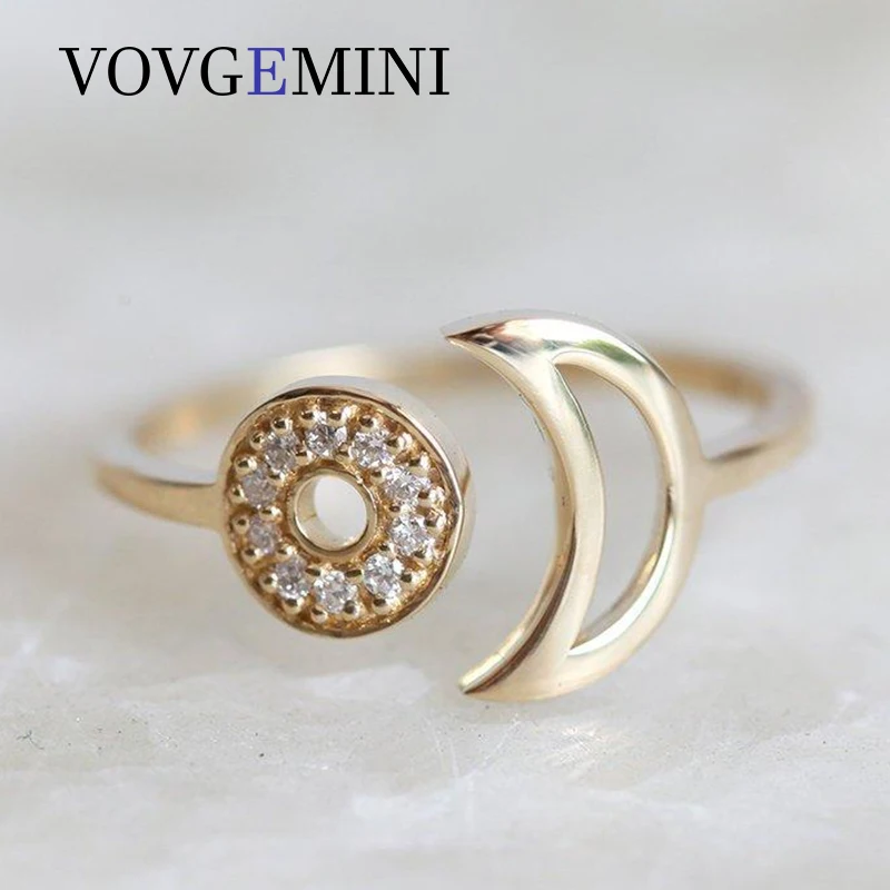 

VOVGEMINI Natural Diamond Rings Jewelry Woman Luxury Ring True Genuine Real 18k Solitaire Gold Wedding Ring Sun Moon Romantic