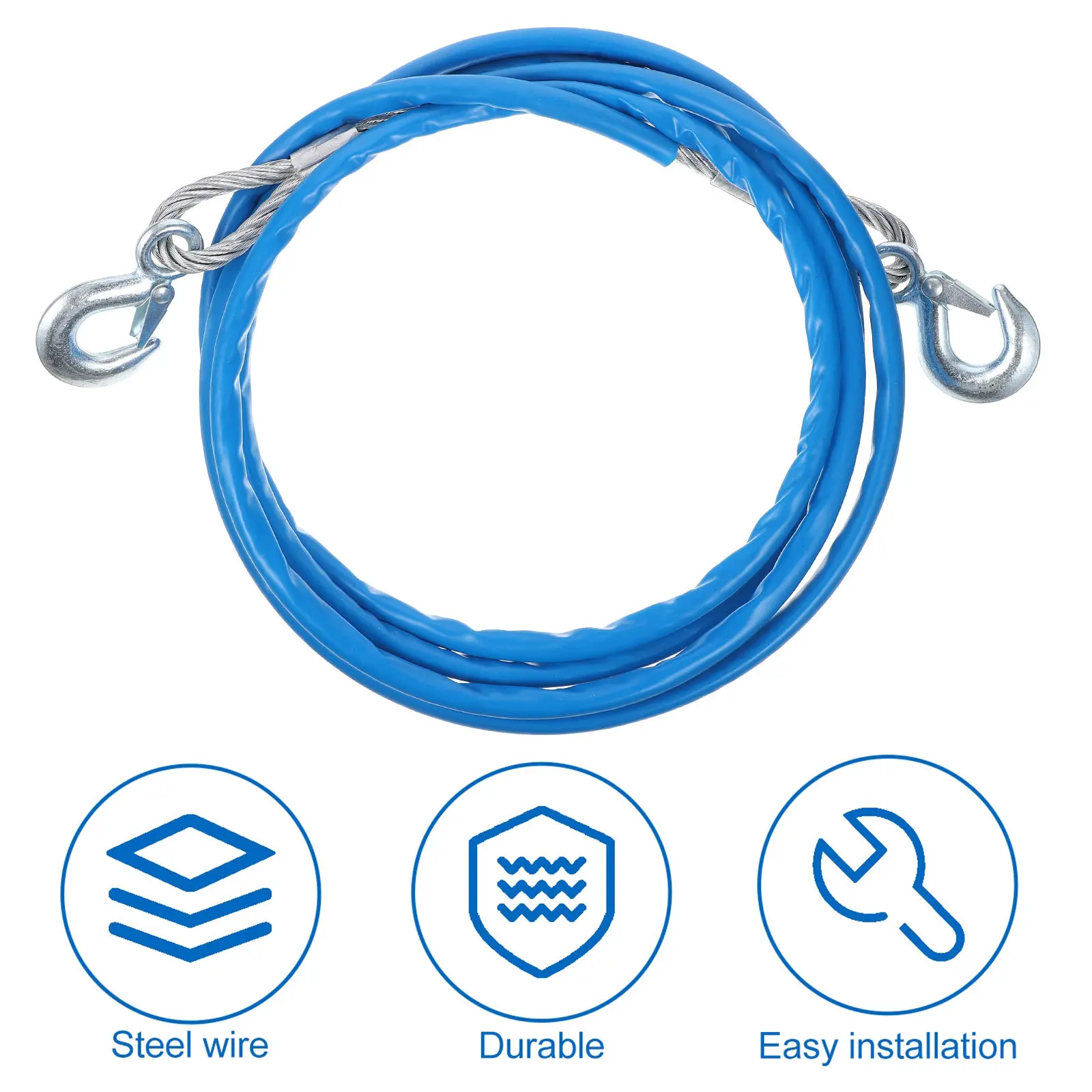 

1 шт. Трос для прицепа, стальной, для буксировки автомобиля, 4 м, с прочным кованым крюком, безопасный, флуоресцентный, антивибрационный