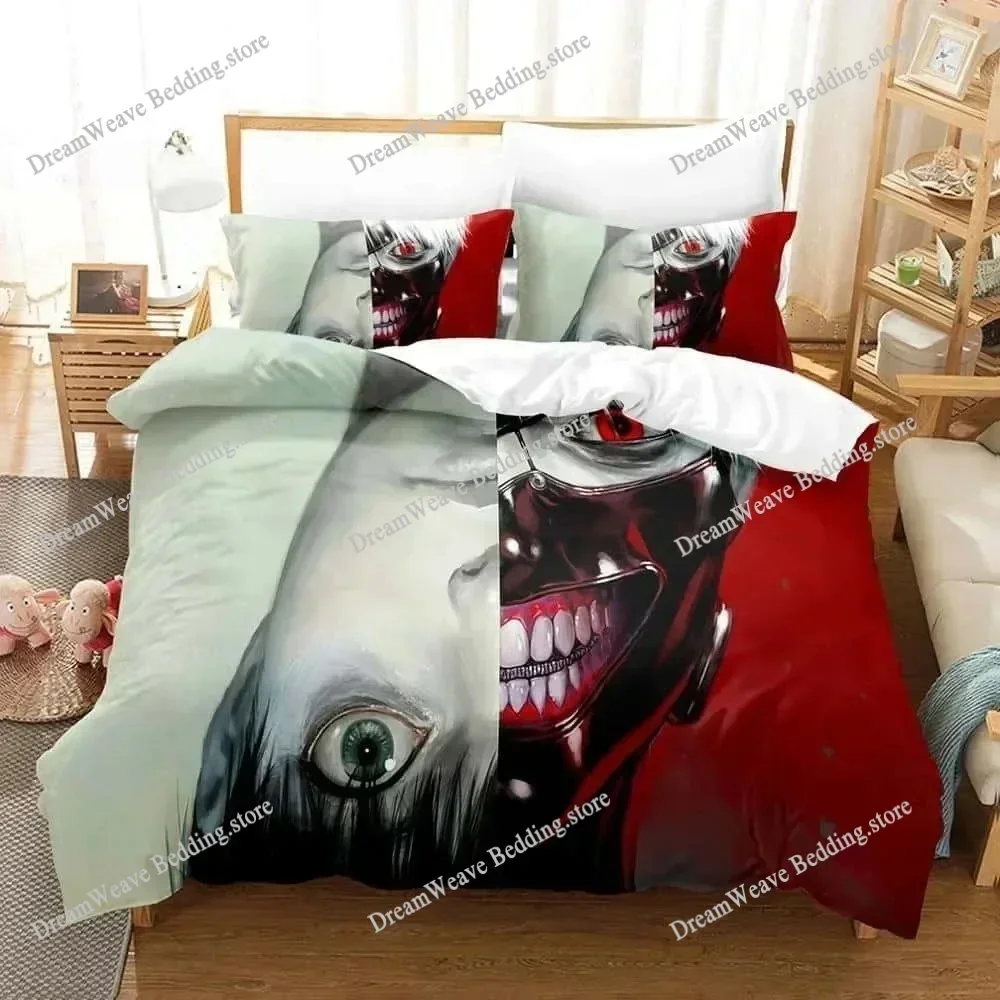 3D Print Anime Bed Sheet Set Tokyo Ghoul Bedding Set Single Twin Full Queen King Size Bed Set Aldult Kid Bedroom Quilt Cover592F