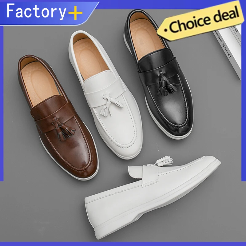 White Leather Shoes Men Classic Casual Business Shoes Men Social Party Wedding Men's Dress Shoes Slip On Leather Loafers Male
