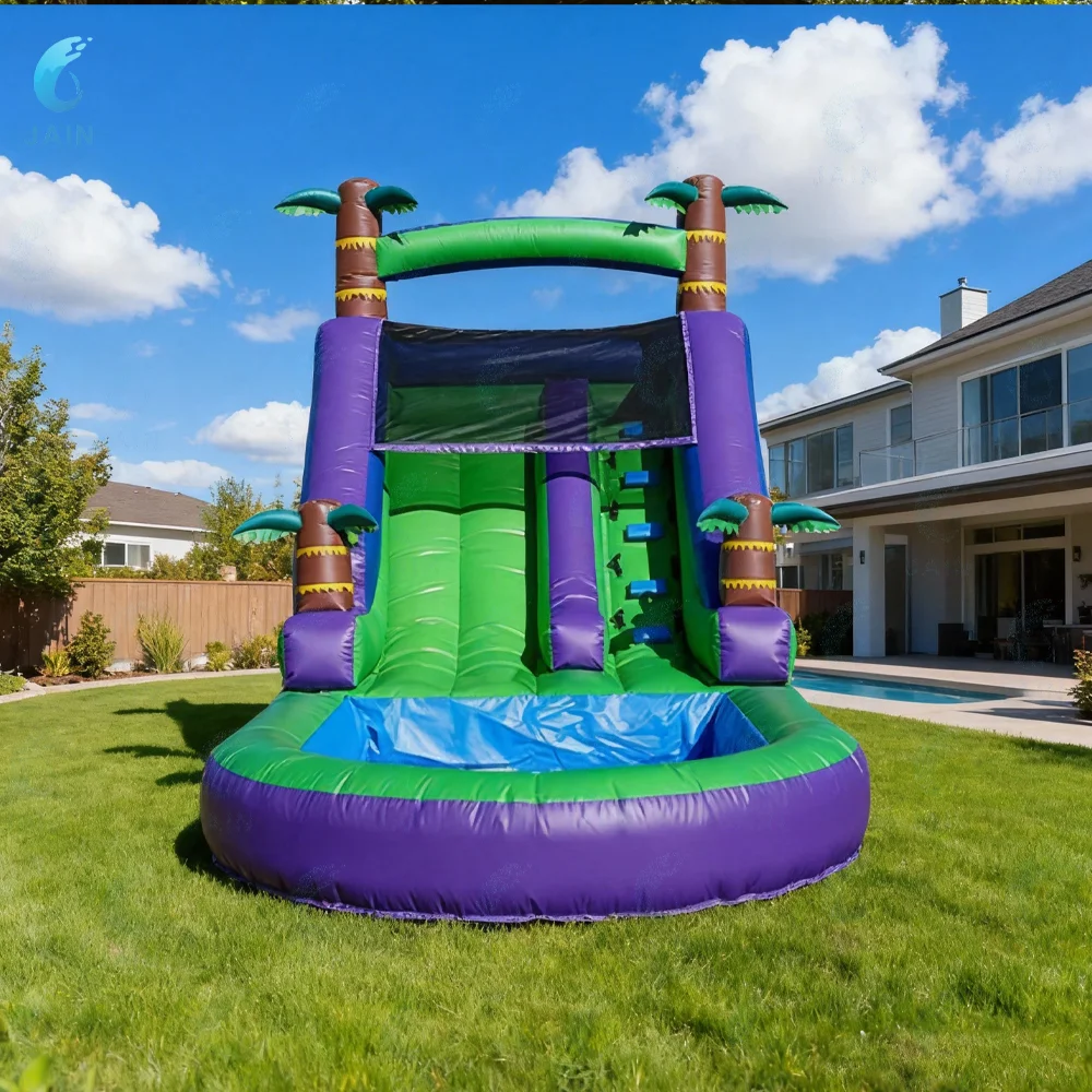 

20ft Tropical Palm Tree Inflatable Water Slide with Large Splash Pool Backyard Summer Party Kids Outdoor Play Toy