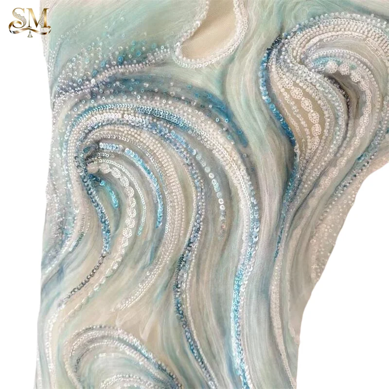 New Pearl Embroidery Tie Dye 3D Embroidery Pieces, Wave Tide Shapes, Multi-color Fabrics,DIY Handmade Accessories