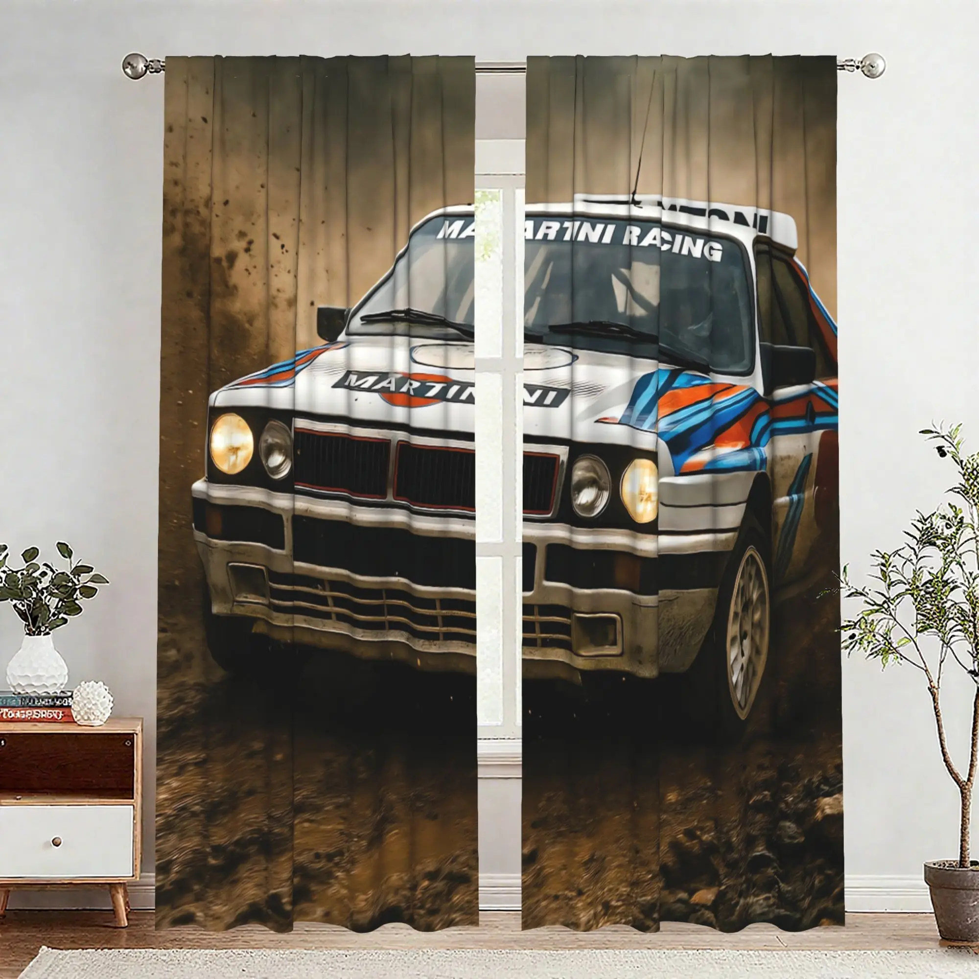 Vintage Martini Racing Car Curtains 2pcs Automotive Sport Window Pair Auto Race Decor Home Curtain Filter