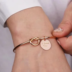 Creative Customized Heart Bangles 1-5 Names Charm Adjustable Stainless Steel Bracelet Open Knot Cuff Bangle Women Jewelry Gift