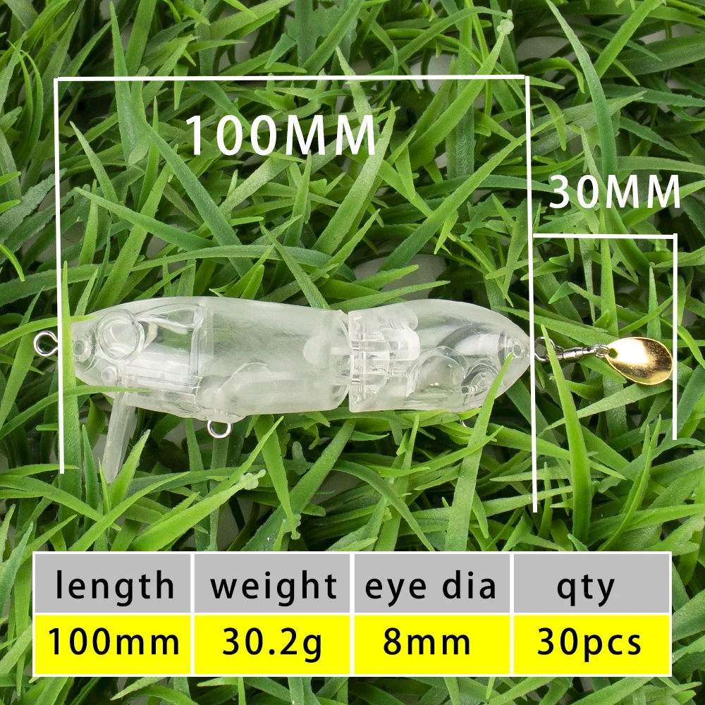 Chan's Huang 30PCS Unpainted Topwater Baits Blanks DIY Rat Fishing Lures 100MM 30.2G Floating Mouse Hard Bait With Spinner Spoon