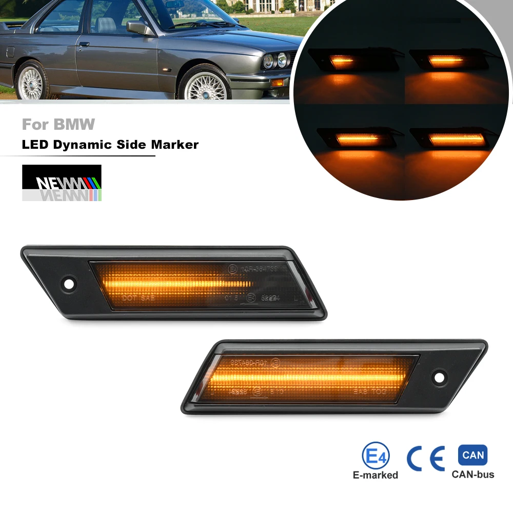 Smoked Dynamic Canbus Led Side Marker For BMW E30 E28 E24 E23 3 5 6 7 Series No Flicker Turn Signals Fender Blinkers Indicator