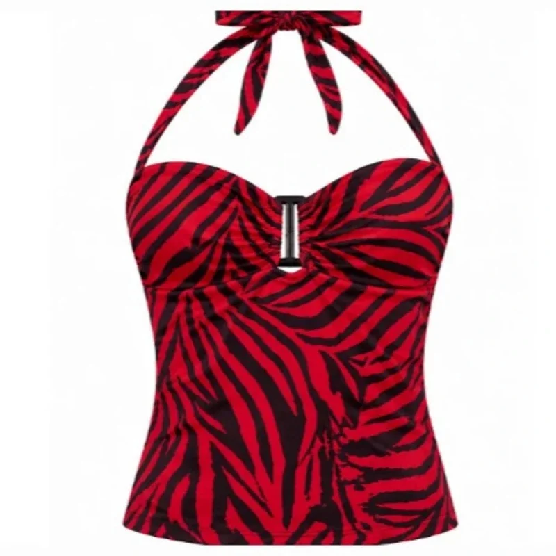 Women Halter Crop Top Backless, Sleeveless Zebra Print Camisole Slim, Fit Y2K Summer Tank Top, Club Party Streetwear Blouse