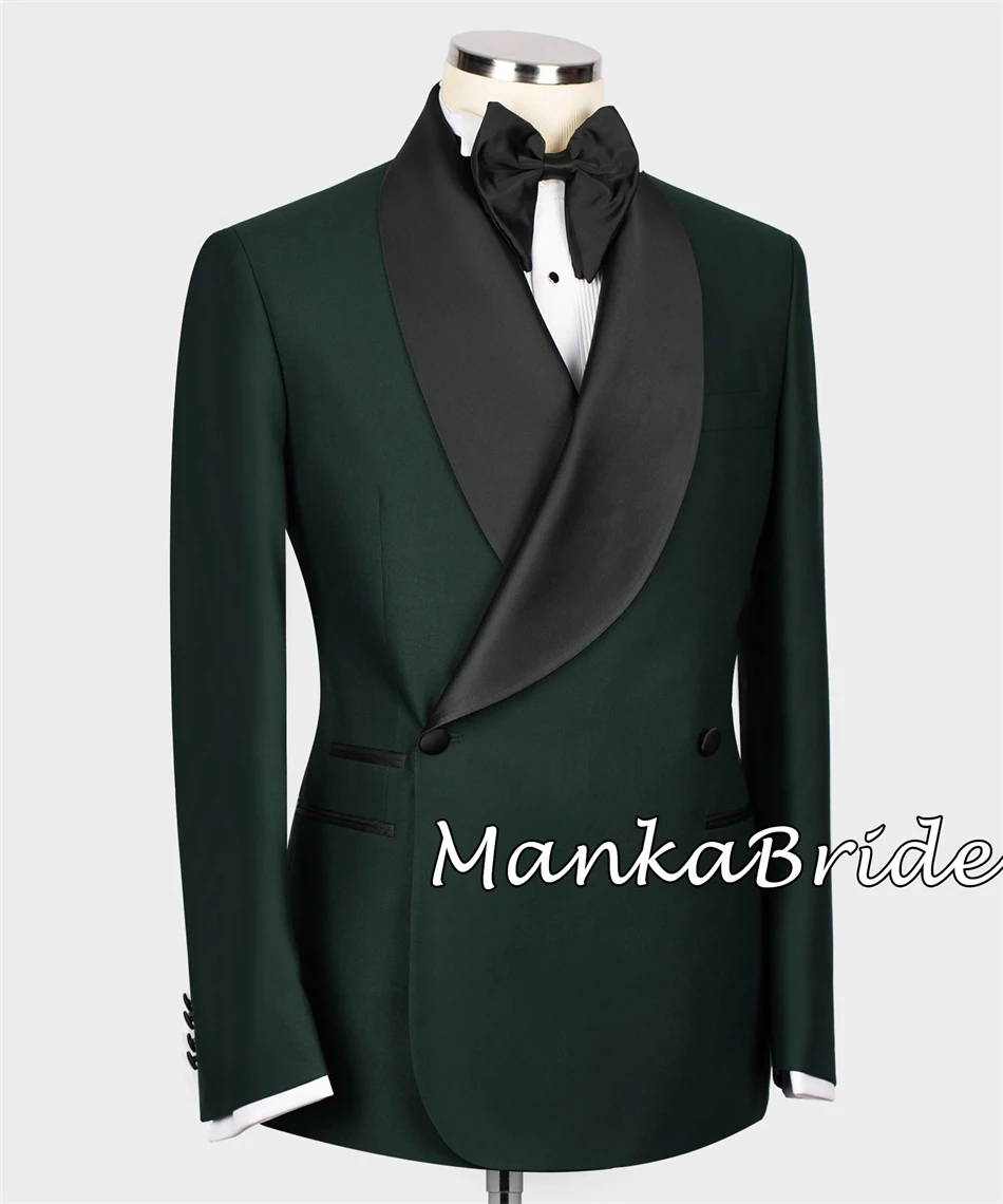 Ternos for Men Dark Green Groom Tuxedo for Wedding 2pcs Blazer Pants Formal Party  Business Office Men's Suit Set