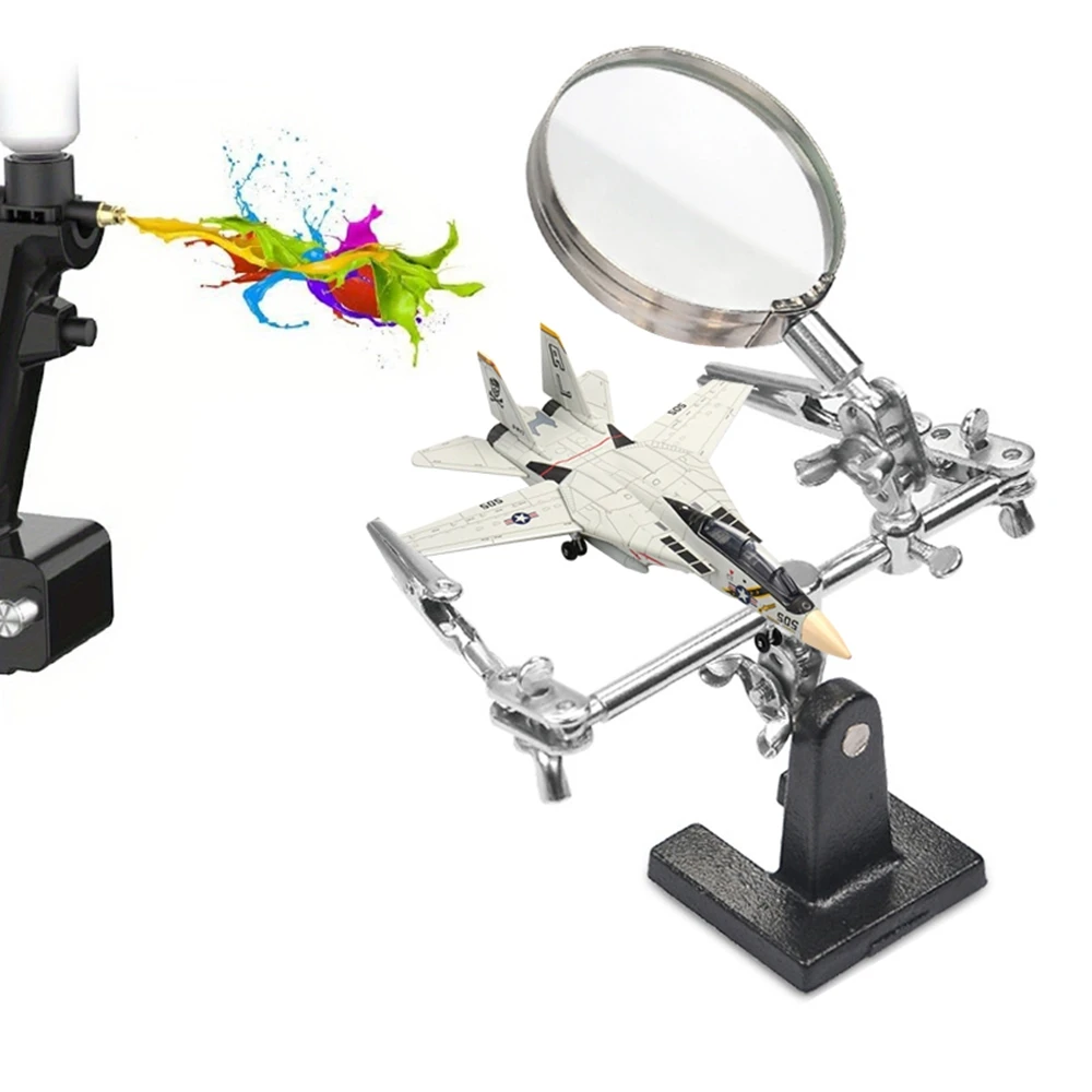 Model Coloring Repair Aid Metal Clip Magnifier Model Tool Soldering Stand with 5X Welding Magnifying Glass Rotating Repair Tools