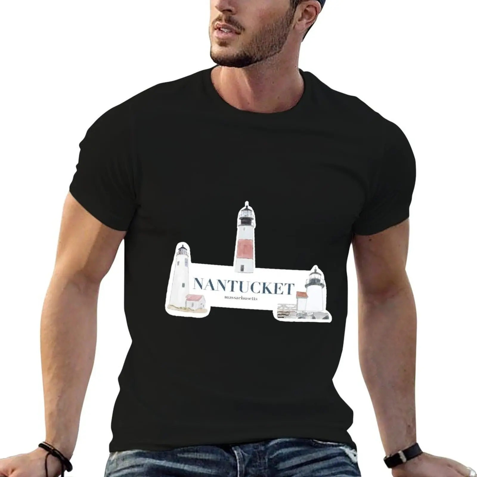 

Nantucket Lighthouses T-Shirt black cotton t-shirt plain for man package men t shirt cotton 100% T-Shirt