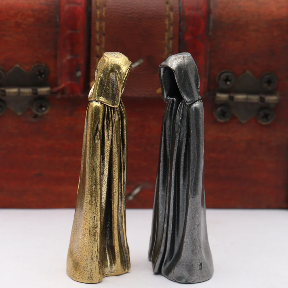 Faceless Cloak Small Statue Brass Gothic Grim Reaper Figurines Retro Metal Wizard Home Office Desktop Decorations Ornaments Gift