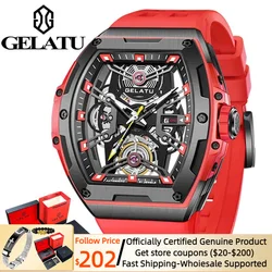 GELATU Men's Watches Top Brand Skeleton Automatic Mechanical Watch for Man Sapphire Mirror Waterproof Luminous Male Wrist Watch