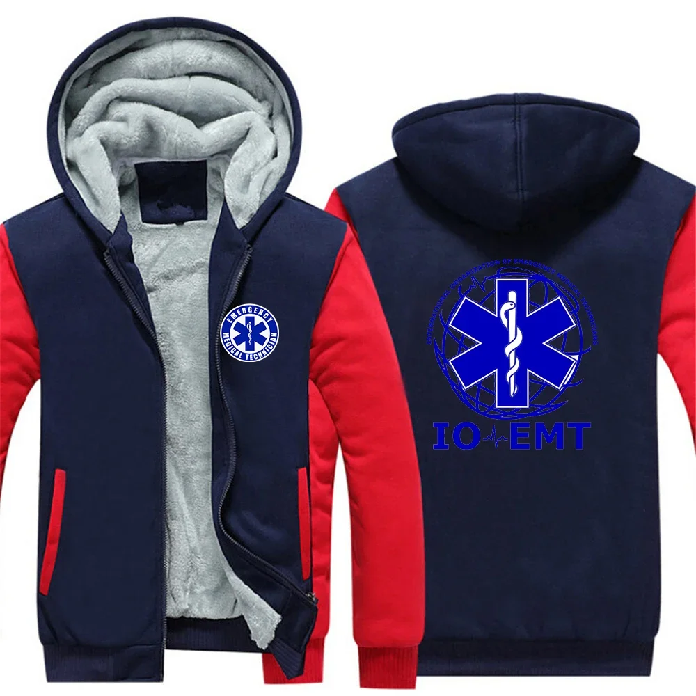 

EMT Paramedic Emergency Medical 2024 Men Hoodie Winter Thickening Fleece Zipper Coat Daily Sportwear Male Streetwear Sweatshirts