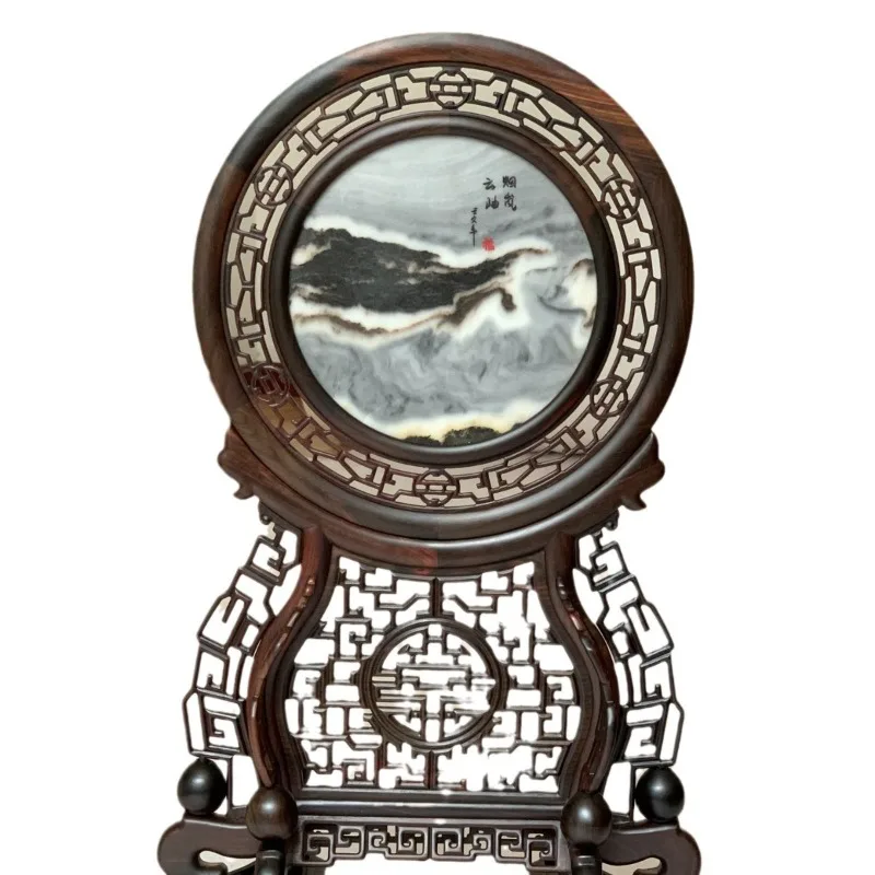 Wood carving with natural marble insert screen, Ming and Qing desktop entrance