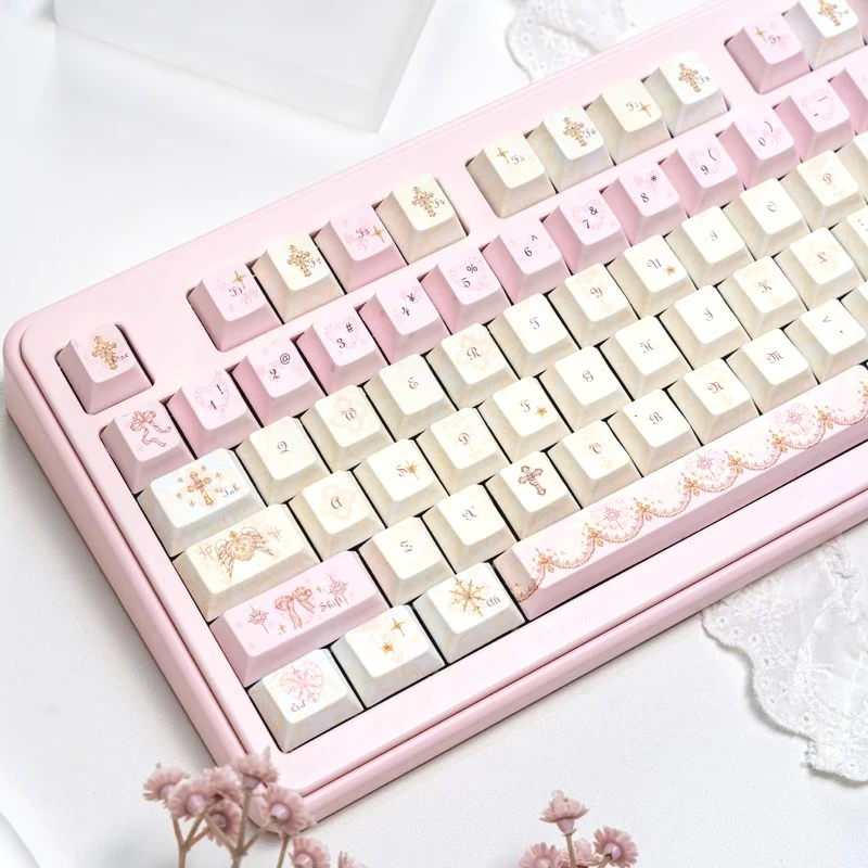 MAIMOOO Keycaps Angel's Lies Pink Girl  PBT Five Sided Heat Sublimation Cherry Customized Keycaps 133keys