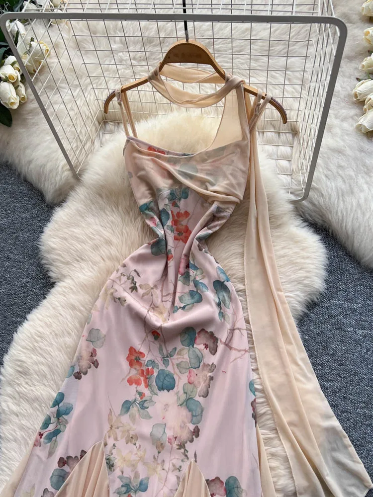 الفرنسية Sle عالية الخصر ألف خط الدكتور الصيف Vaion المرأة خارج أولدر تنورة طويلة مطبوعة لي تصميم Netie غير المتكافئة