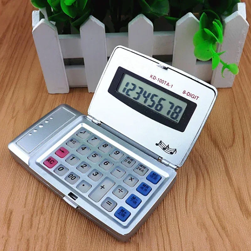 Folding 8 Digit Large LCD Display Calculator, Pocket Handheld Calculators with Voice Report, Time & Calendar Display for Office