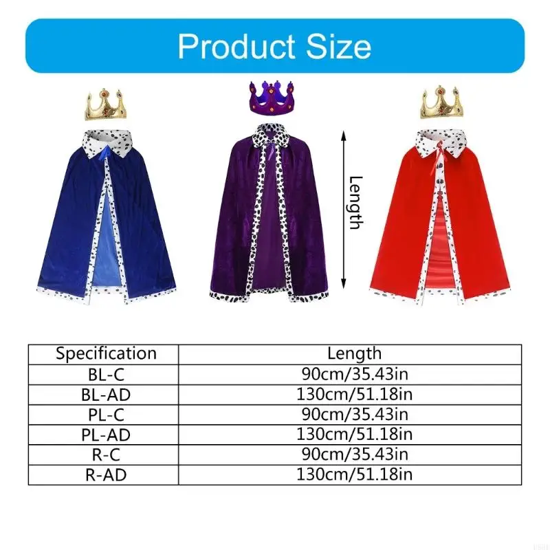 H58E King Cape King verkleedkostuum voor Kid Adult Halloween, Cosplay, Stage Show