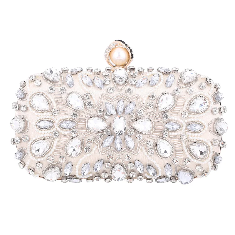 

Women's Clutch Bag Crystal Pearl Clutch Purse Luxury Handbag Embroidery Evening Bag Wedding Bag for Bridal Shoulder Bag