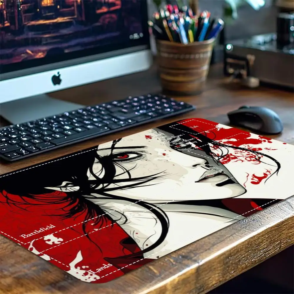 Blood Moon Samurai Anime Lady Large Extended Game Playmat Non-Slip Rubber Stitched Edges For Trading Card Game Gaming Desk Setup