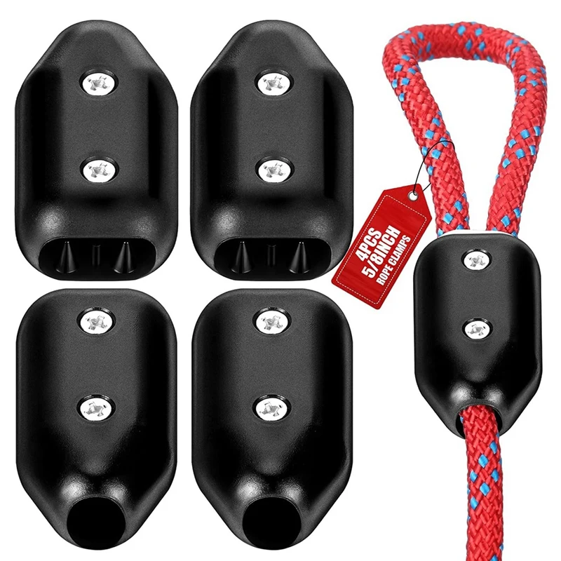 4 Pcs 5/8 Inch Rope Clamps Large Reusable Rope Clamp Black Plastic Rope Connector Clamp Suitable For 11-12 Mm Nylon Rope