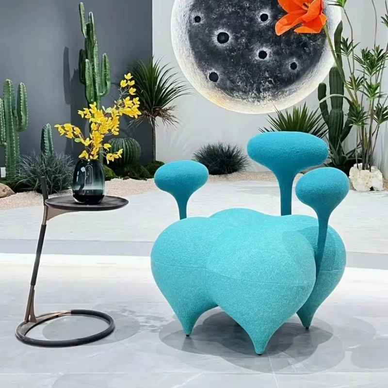 Modern Blue Fabric Accent Armchair Hotel Lobby Lounge Sofa Chair Home Living Room Decor Leisure Seating Furniture