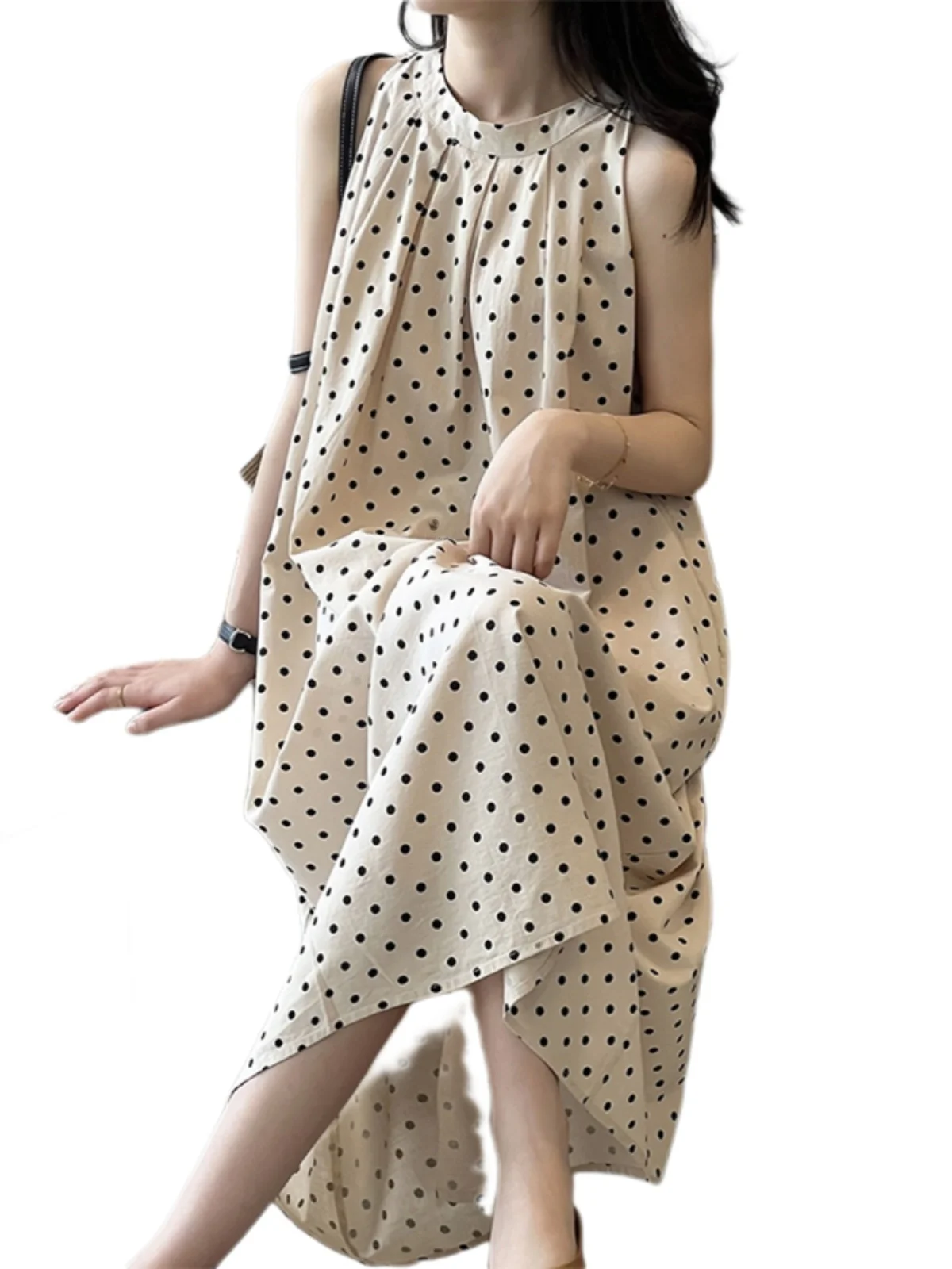 Estate a pois Dr Svel Ne da donna Gilet appeso Lungo Dr Lazy Sle Pendolarismo Stampa vintage Gonna a trapezio a vita larga