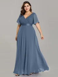 Ever Pretty Elegant Party Dresses For Women 2024,  Women Long A-Line Double V-Neck Ruffles Gown Of Chiffon Plus Size Evening Dre