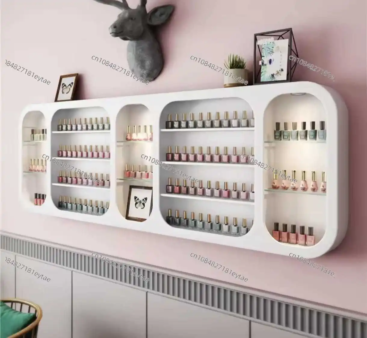 Customizable  Nail Salon Display Wall Cabinet Shelf for Nail Polish and Glue Hanging Design With Logo Option