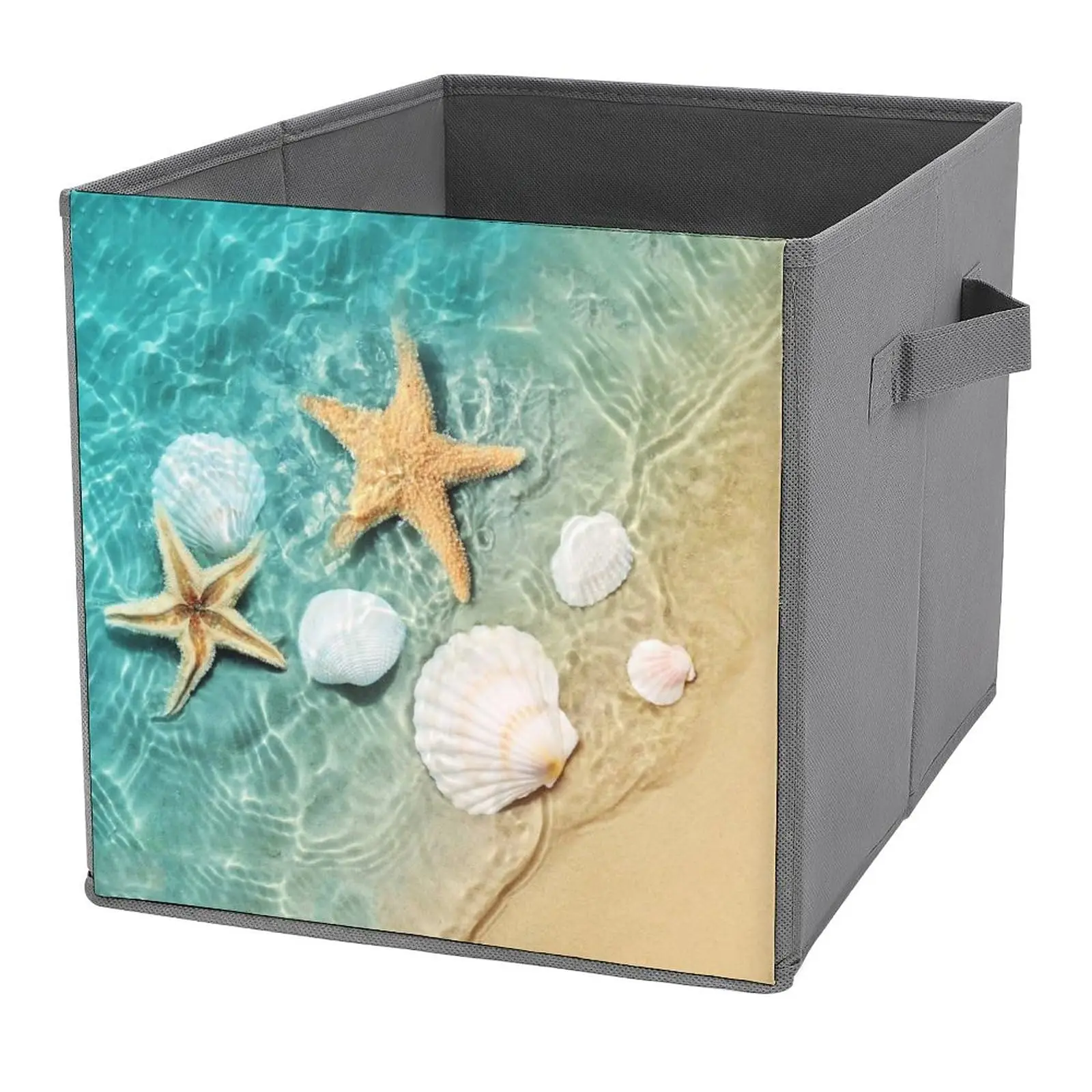 Ocean Beach Starfish Seashell Storage Cubes with Handles Foldable Fabric Bins Organizing Baskets for Toy Clothes Shelves Closet