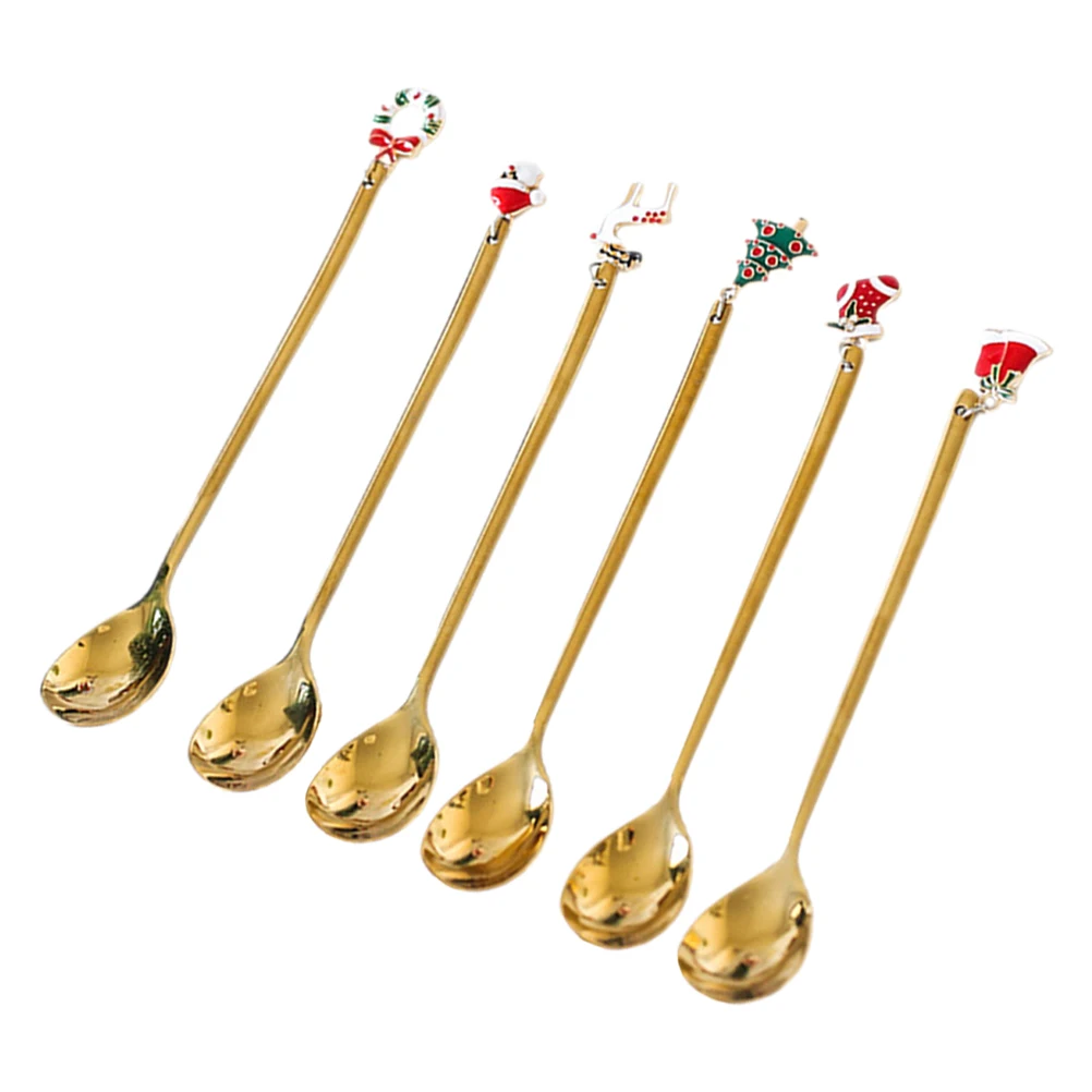 

6 Pcs Cutlery Set Stainless Steel Spoons Teaspoons Cake Latte for Coffee Dessert