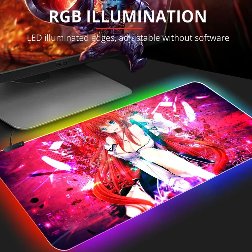 Large RGB Colorful LED Light Soft Large Gaming Mouse Pad Highschool Dxd Rias Gremory Alfonbrilla Raton Ordenador Non-slip Rubber