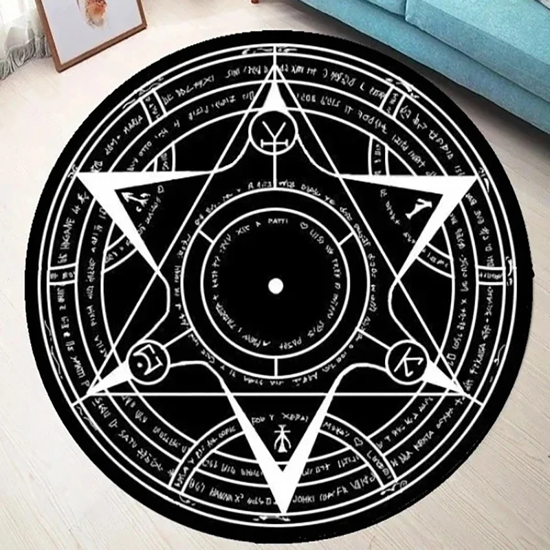 VIKAMA Round Occult Pentagram Magic Circle Area Rug Non‑slip Gothic Mystical Symbol Carpet For Home Floor Decor