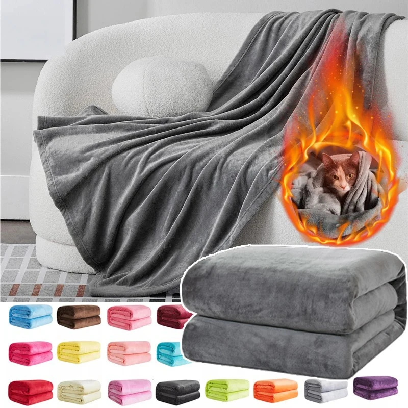 

Soft Warm Coral Fleece Flannel Blankets for Beds Faux Fur Mink Throw Solid Color Sofa Cover Bedspread Winter Plaids Blankets