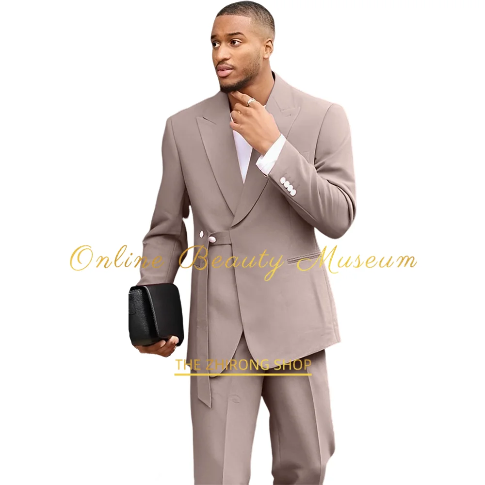 Men's high-end suit 2-piece set blazer pants in beige for wedding prom cocktail birthday Xmas party unique design custom tuxedo