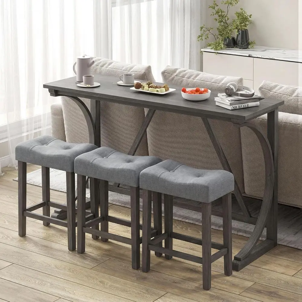 4-Piece Bar Table Set with Power Outlet | Counter Height Dining Table Set w/ 3 Upholstered Stools, Wood Table Set or Kitchen, Di