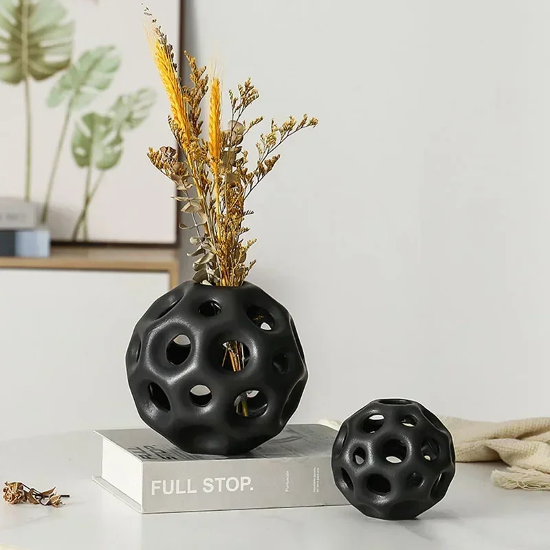 boyouCeramic Ball Vase Flower Arrangement Pampas Grass Nordic Decor Living Room Desktop Tabletop Home Decration Accessories